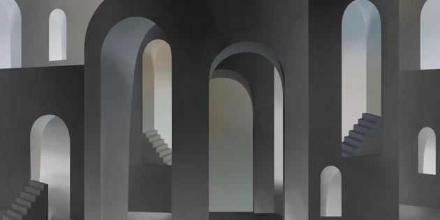Tecnografica 83899-4 Quarta Parete Odeon Black - mural w architektoniczne łuki