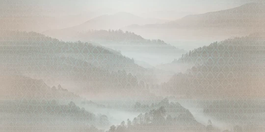 Tecnografica 83606-4 Visioni Mandragola Foggy Pink - mural w pejzaż lasu i ornamenty