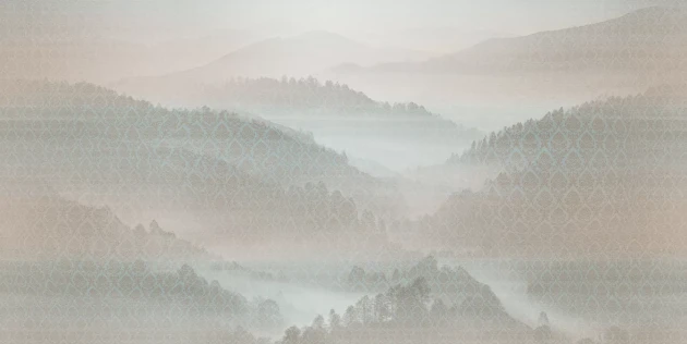 Tecnografica 83606-4 Visioni Mandragola Foggy Pink - mural w pejzaż lasu i ornamenty