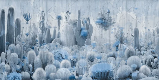 Tecnografica 83855-4 Visioni Peyote Blue - mural w kaktusy i balony