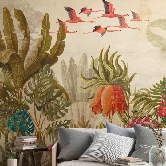 Tecnografica 73292-1 Expedition Colonial - mural w lecące flamingi i egzotyczne rośliny