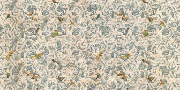 Tecnografica 73131-1 Expedition Jumanji Beige - mural w liście monstery i ptaki