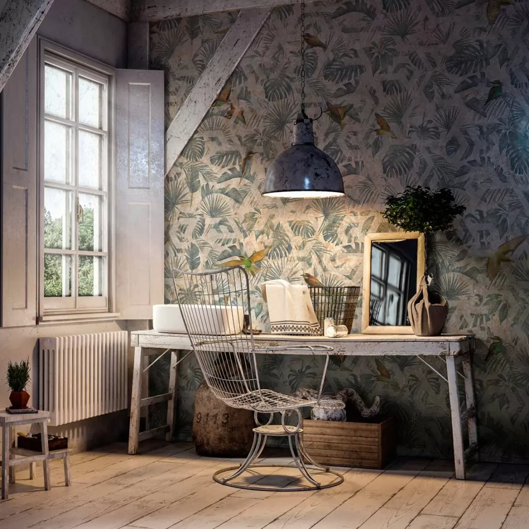 Tecnografica 73131-1 Expedition Jumanji Beige - mural w liście monstery i ptaki