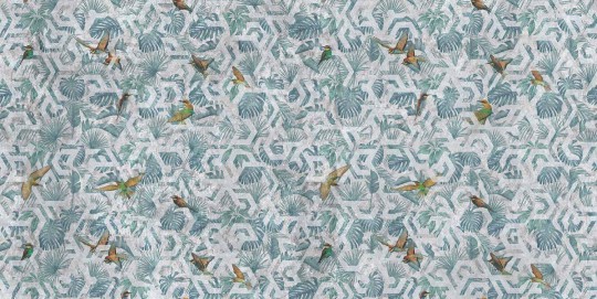 Tecnografica 73131-2 Expedition Jumanji Grey - mural w liście monstery i ptaki