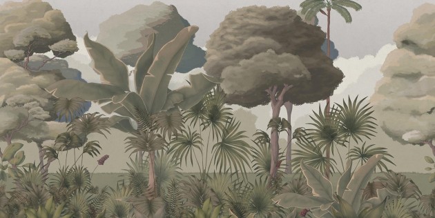 Tecnografica 85566-4 Expedition Mori Green No Birds - mural w roślinny krajobraz