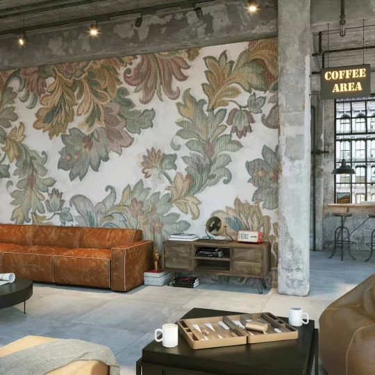 Tecnografica 77360-1 Fabrics Bohemian Royalty Turquoise - mural w roślinny motyw imitujący materiał