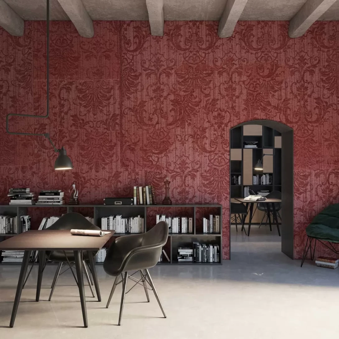 Tecnografica 77748-3 Fabrics King’s Room Red - mural w roślinne ornamenty