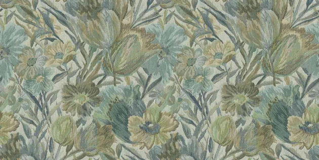 Tecnografica 77773-2A Fabrics Weft Garden Green - mural imitujący tkaninę w kwiaty