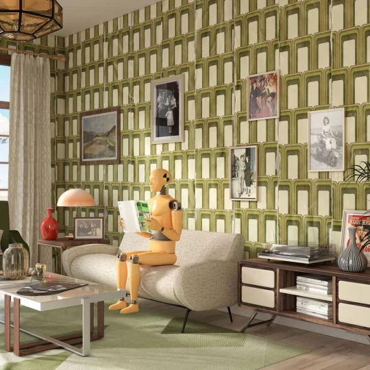 Tecnografica 79828-2 Geometric Notes Studio 54 Beige - mural w kratownicę 3D