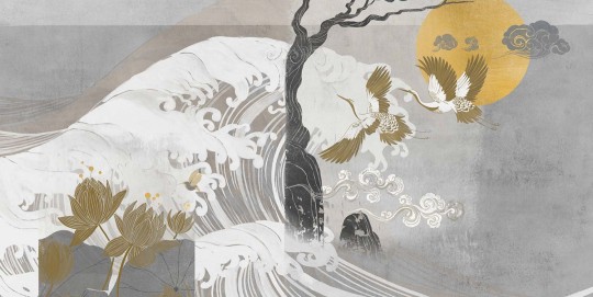 Tecnografica 71699-3 Japandi Nami Grey - mural w żurawie i fale