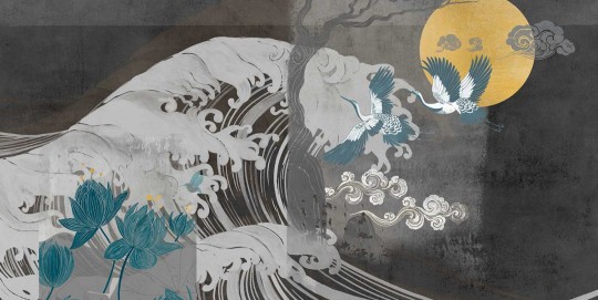 Tecnografica 71699-5 Japandi Nami Carbon - mural w żurawie i fale