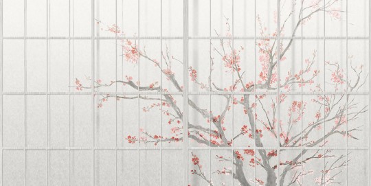 Tecnografica 79635-1 Japandi Samurai White - mural w kwitnącą wiśnię