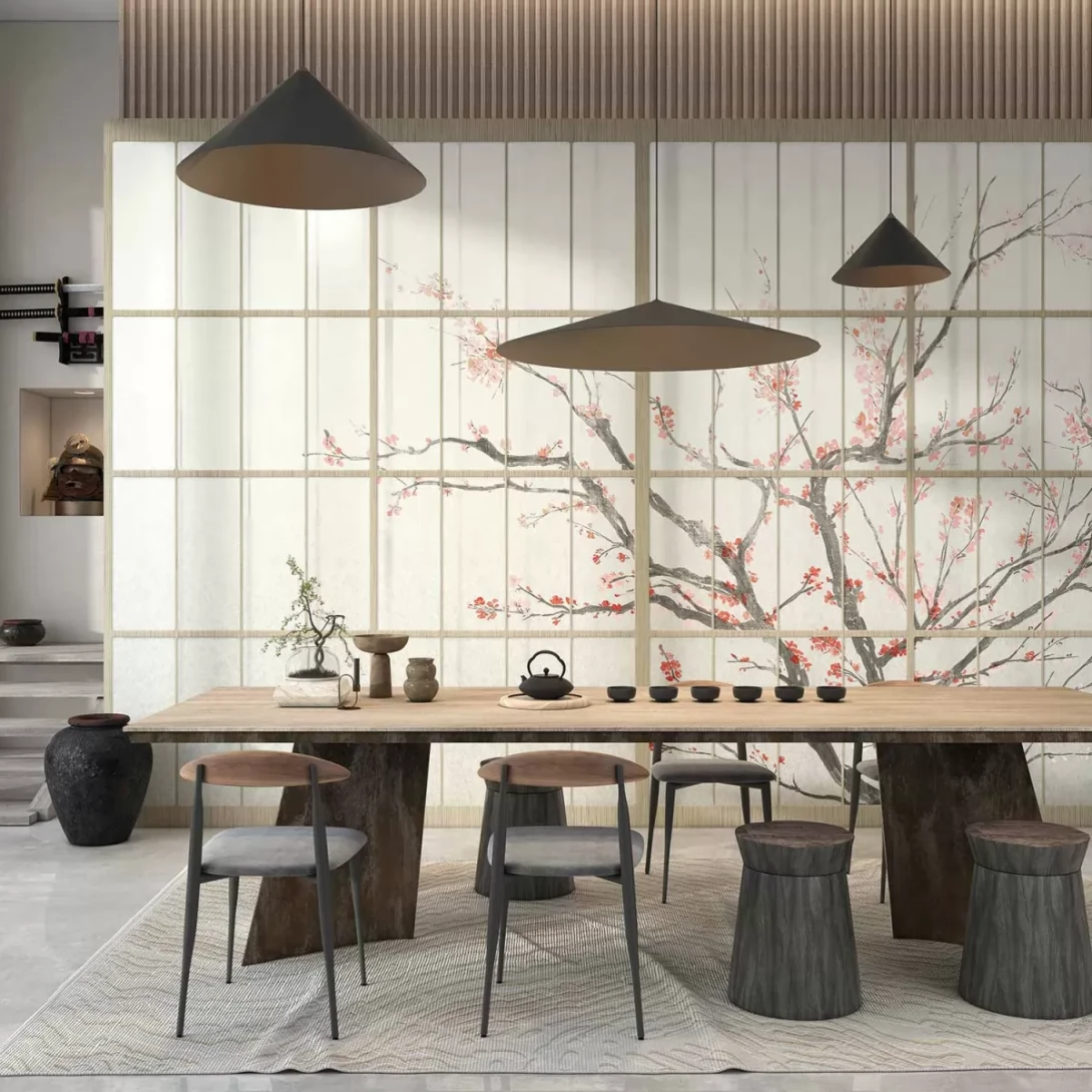 Tecnografica 79635-1 Japandi Samurai White - mural w kwitnącą wiśnię