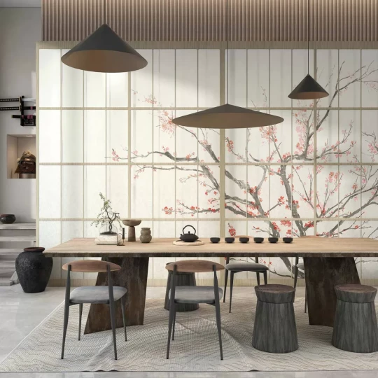 Tecnografica 79635-1 Japandi Samurai White - mural w kwitnącą wiśnię