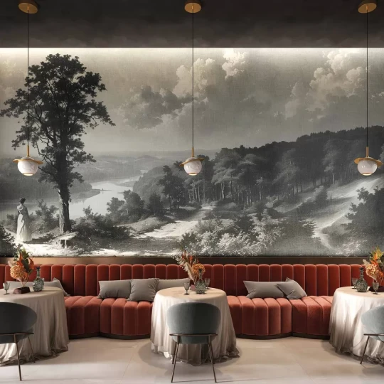 Tecnografica 85828-1B Landscapes Out of the woods Grey B - mural w pejzaż rzeki i lasu