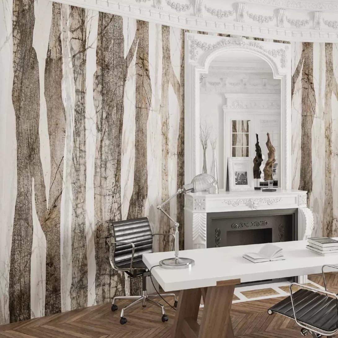 Tecnografica 57115-2 Material Mood Forest White - mural z motywem lasu
