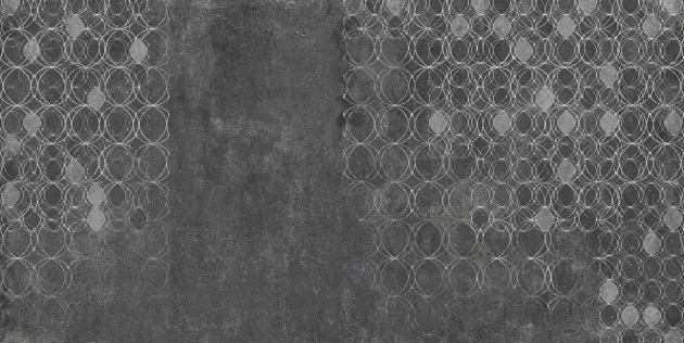 Tecnografica 53838-3 Material Mood O Anthracite - mural w okręgi na surowym tle