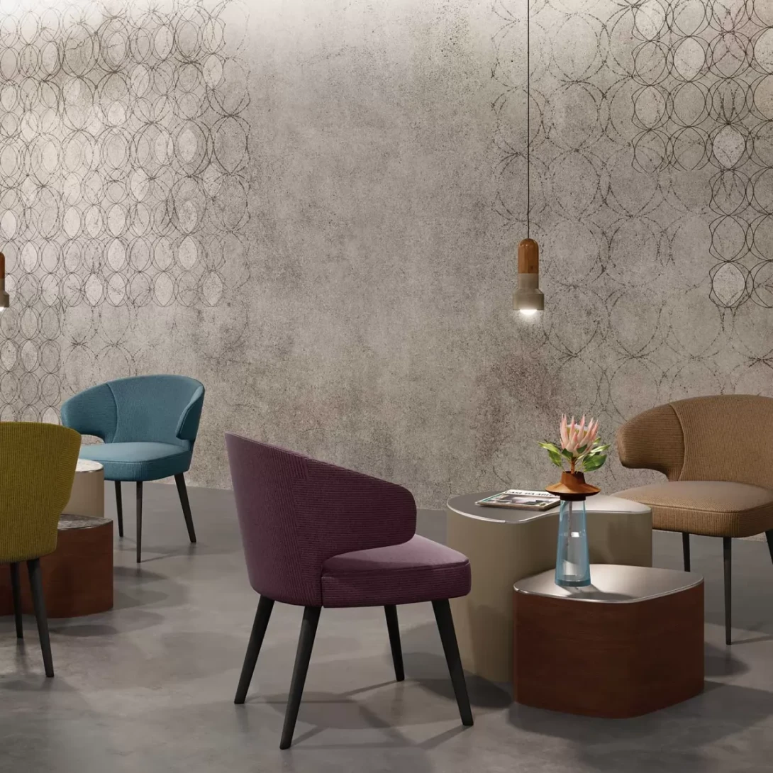 Tecnografica 53838-3 Material Mood O Anthracite - mural w okręgi na surowym tle