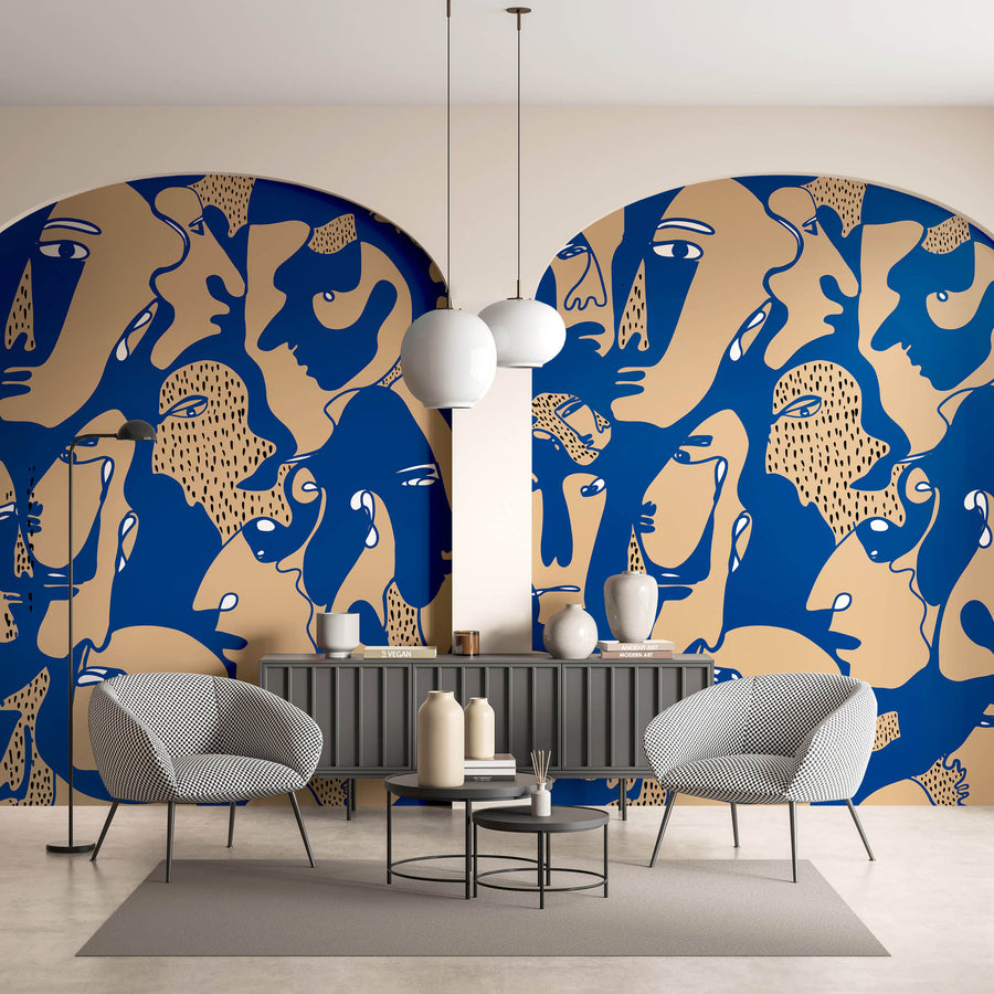Wall Art Faces Cobalt - mural w abstrakcyjne twarze