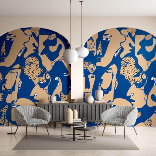 Wall Art Faces Cobalt - mural w abstrakcyjne twarze