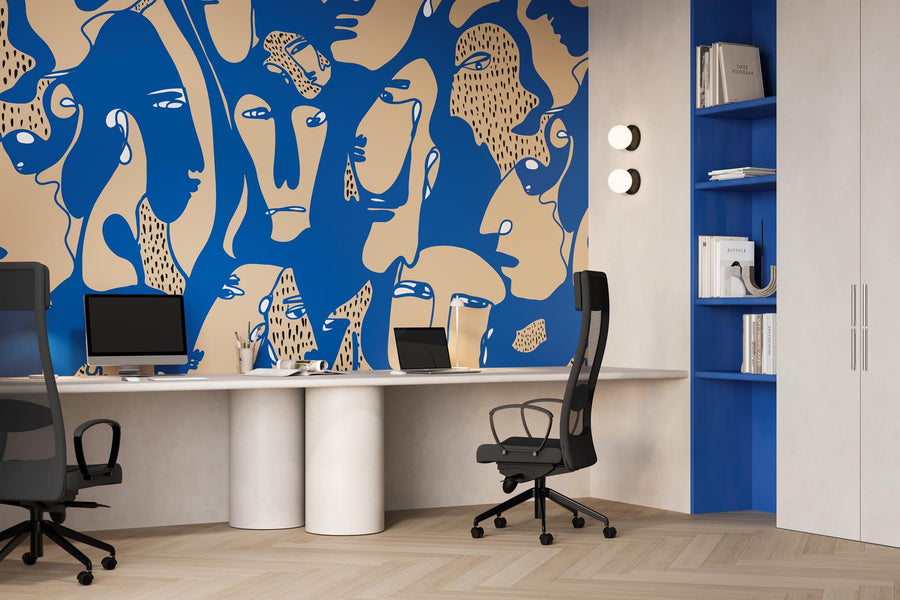 Wall Art Faces Cobalt - mural w abstrakcyjne twarze