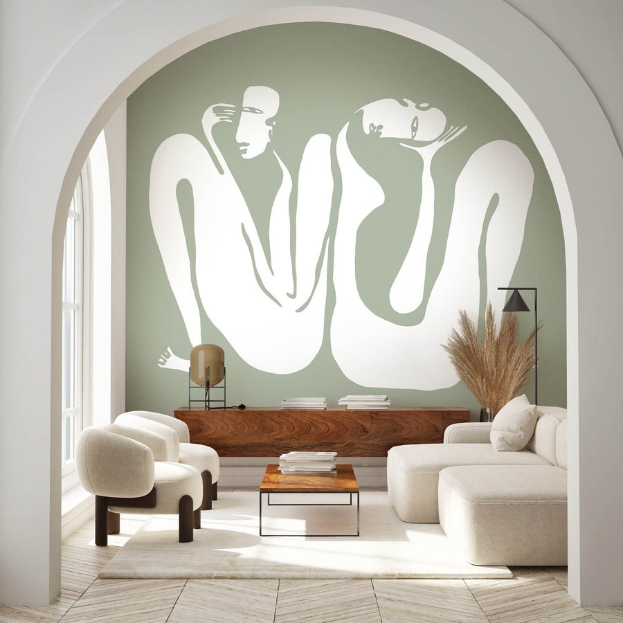Wall Art Couple Sage - mural w abstrakcyjne sylwetki ludzkie