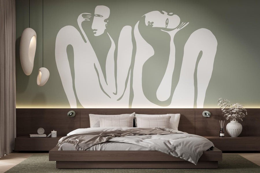 Wall Art Couple Sage - mural w abstrakcyjne sylwetki ludzkie