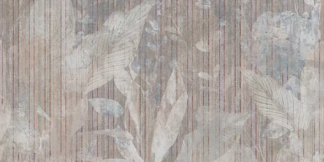 Tecnografica BZ060623-1 Metal Etherea Silver - mural w duże liście i paski