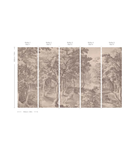 Wallcolors TAP-9288 2025 Timeless Trees Beige - mural w leśny krajobraz w stylu starej ryciny