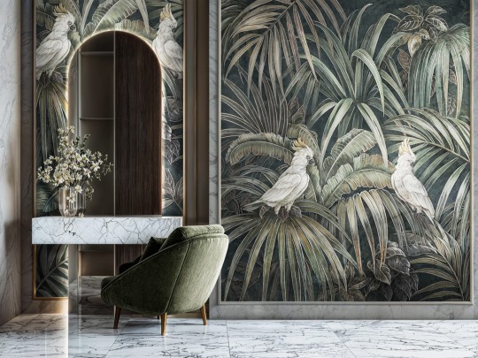 Wallcraft 1020 32 2501 2025 Zefira - mural w egzotyczne liście i papugi