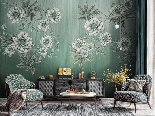 Wallcraft 925 32 2402 2025 Gloria - mural w kwiaty i prążki