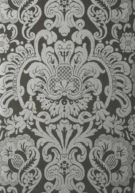 Thibaut T89108 Damask Resource 4 Dorian Damask Charcoal - tapeta w roślinne ornamenty