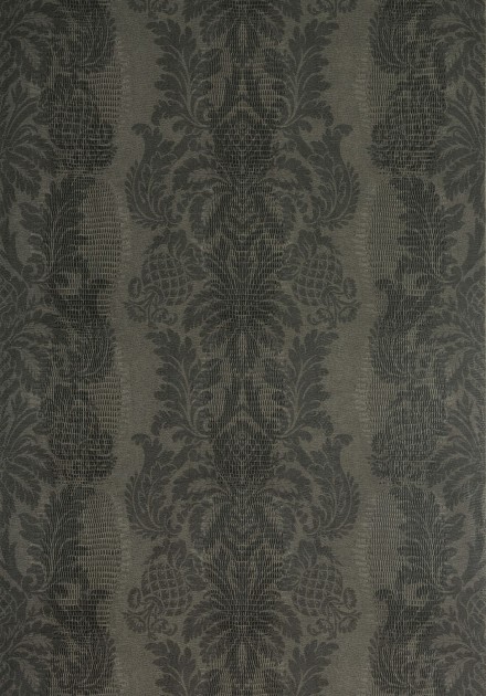 Thibaut T89114 Damask Resource 4 French Quarter Damask Charcoal - tapeta w ornamenty roślinne układające się w paski