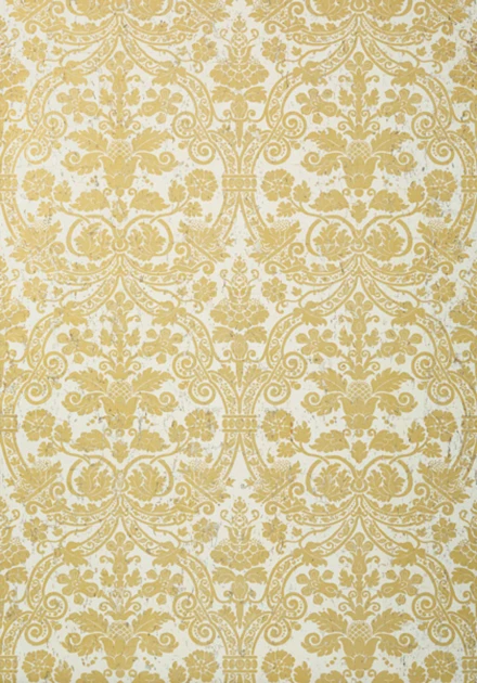 Thibaut T89116 Damask Resource 4 Curtis Damask Metallic Gold on White - tapeta w stylizowane rośliny o metalicznym wykończeniu