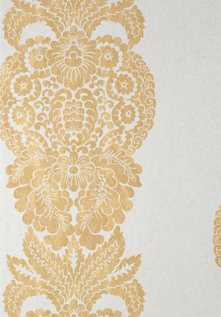 Thibaut T89131 Damask Resource 4 Rowan Damask Metallic Gold on Silver - tapeta w roślinne ornamenty o metalicznym wykończeniu