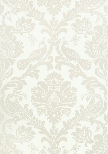 Thibaut T89134 Damask Resource 4 Passaro Damask Pearl on White - tapeta w stylizowane rośliny i ptaki