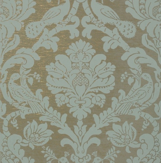 Thibaut T89139 Damask Resource 4 Passaro Damask Mineral on Charcoal - tapeta w stylizowane rośliny i ptaki