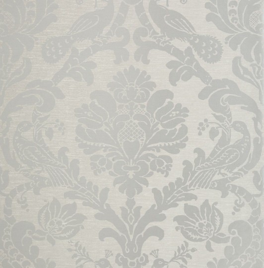 Thibaut T89140 Damask Resource 4 Passaro Damask Metallic Silver on Grey - tapeta w stylizowane rośliny i ptaki