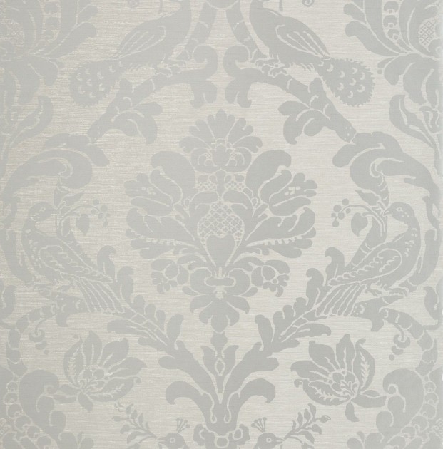 Thibaut T89140 Damask Resource 4 Passaro Damask Metallic Silver on Grey - tapeta w stylizowane rośliny i ptaki