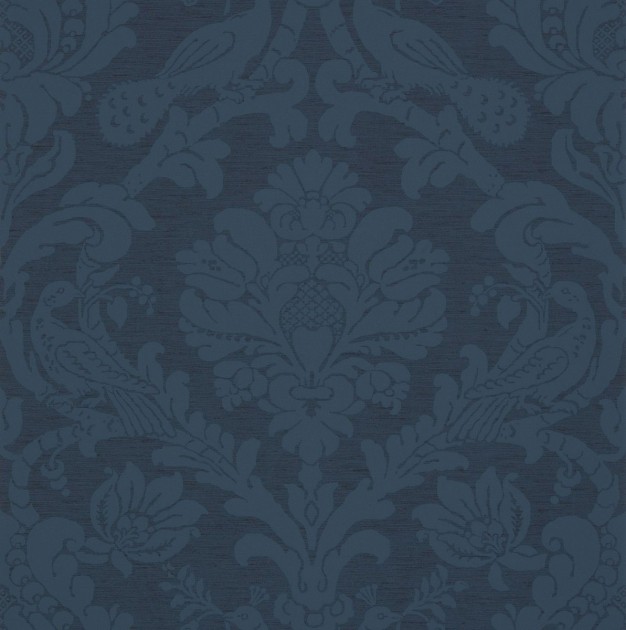 Thibaut T89143 Damask Resource 4 Passaro Damask Navy - tapeta w stylizowane rośliny i ptaki