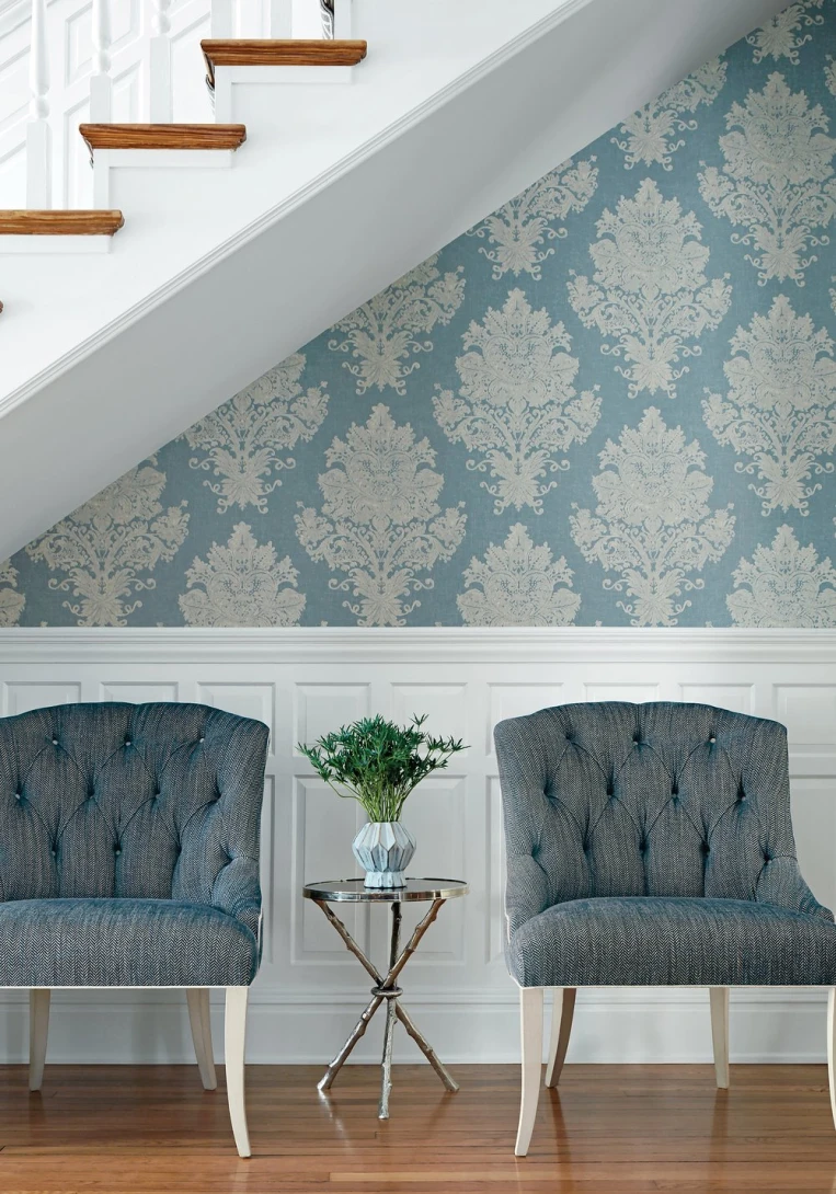 Thibaut T89151 Damask Resource 4 Licata Sand - tapeta w roślinne ornamenty stworzone z wypukłego tuszu
