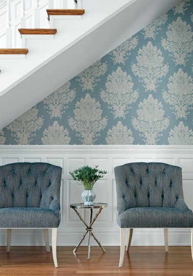 Thibaut T89154 Damask Resource 4 Licata Slate - tapeta w roślinne ornamenty stworzone z wypukłego tuszu