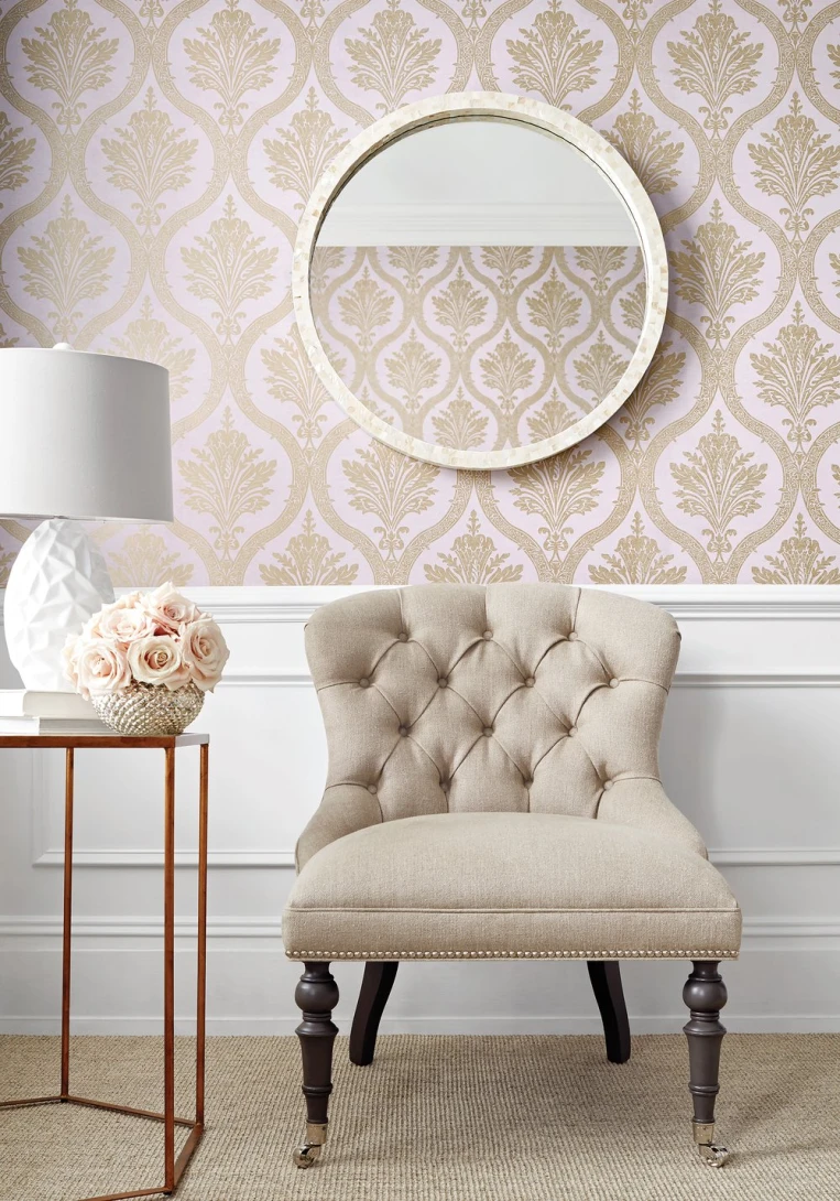 Thibaut T89163 Damask Resource 4 Clessidra Yellow - tapeta w motyw stylizowanych roślin i ogee