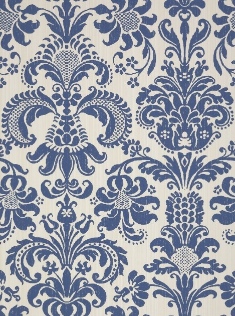 Thibaut T89165 Damask Resource 4 Ashley Blue and White - tapeta strukturalna w roślinne ornamenty