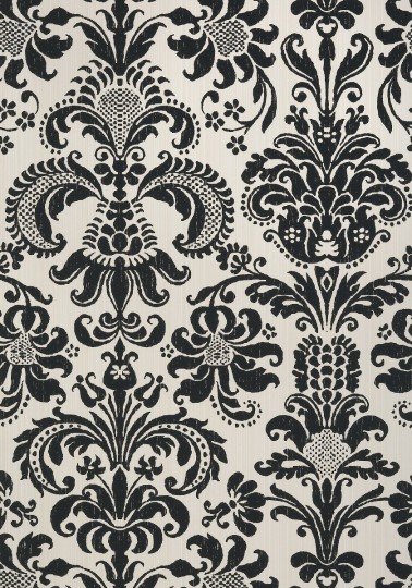 Thibaut T89167 Damask Resource 4 Ashley Black on Cream - tapeta strukturalna w roślinne ornamenty