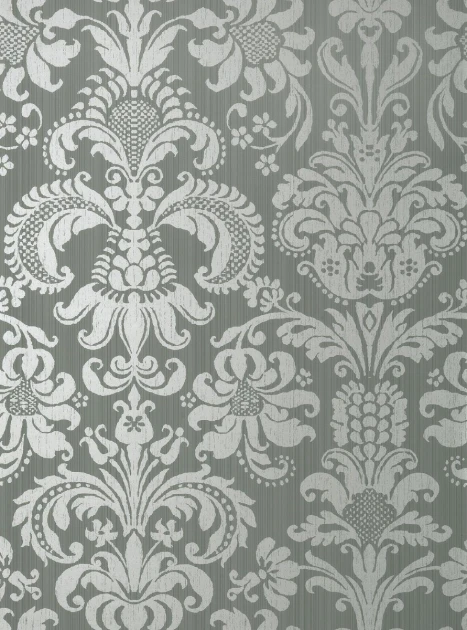 Thibaut T89171 Damask Resource 4 Ashley Metallic Silver on Grey - tapeta strukturalna w roślinne ornamenty