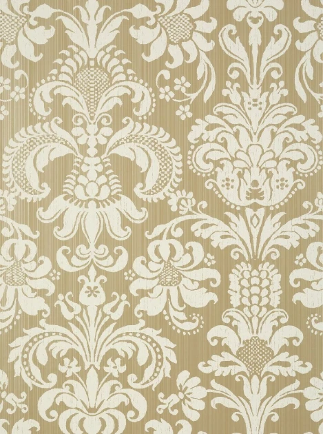 Thibaut T89173 Damask Resource 4 Ashley Cream on Metallic Champagne - tapeta strukturalna w roślinne ornamenty