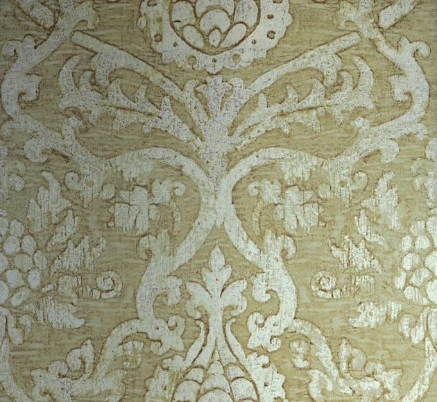Thibaut T89178 Damask Resource 4 Pravata Damask Champagne on Foil - tapeta w roślinne ornamenty z efektem przetarć
