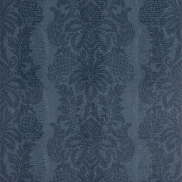 Thibaut T89113 Damask Resource 4 French Quarter Damask Navy - tapeta w ornamenty roślinne układające się w paski