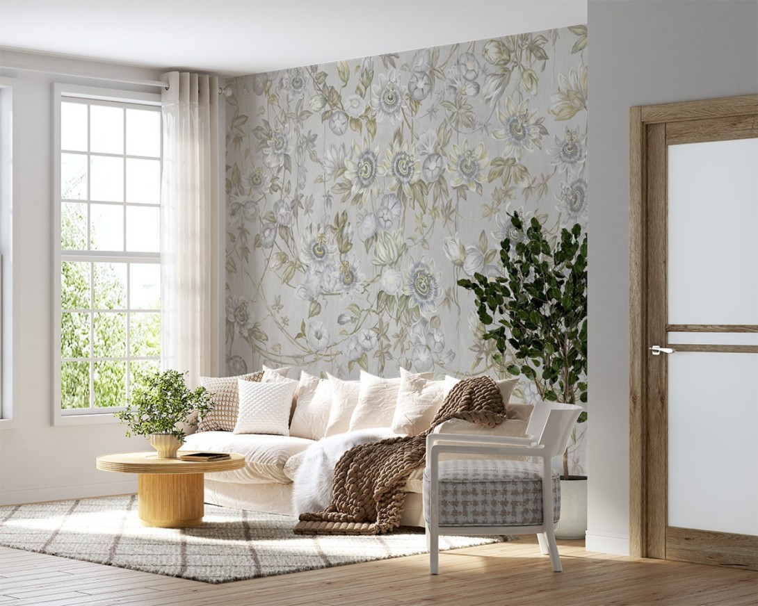 Rauv Harmony Passiflora 3 - mural w kwiaty na betonowym tle